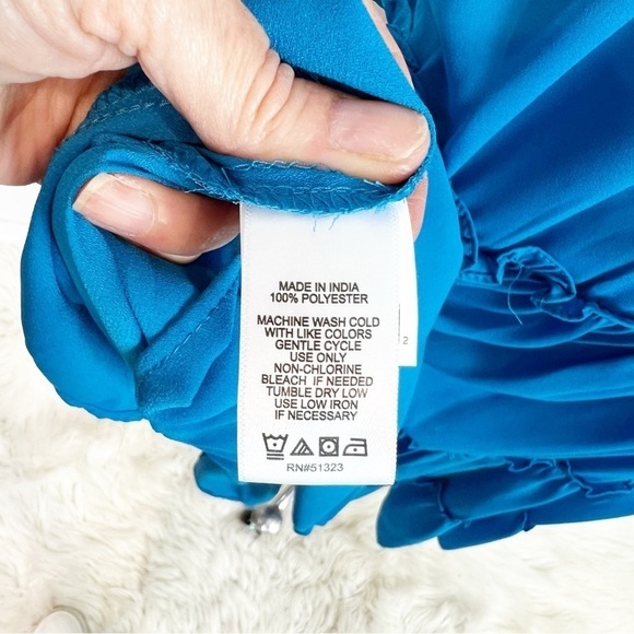 1. STATE BLUE STRAPLESS RUFFLE TOP TIERED SMOCKED WAIST MIDI DRESS SZ MEDIUM NEW - Picture 8 of 10